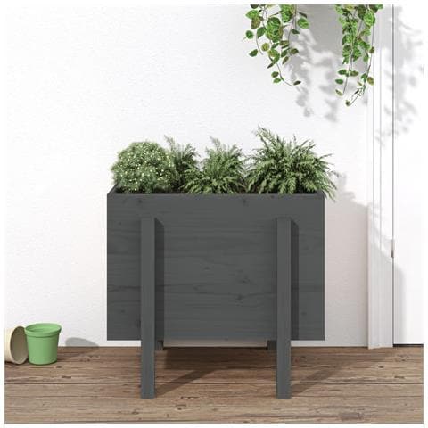 Fioriera Da Giardino Grigia 62x50x57 Cm Legno Massello Di Pino - Foto 1