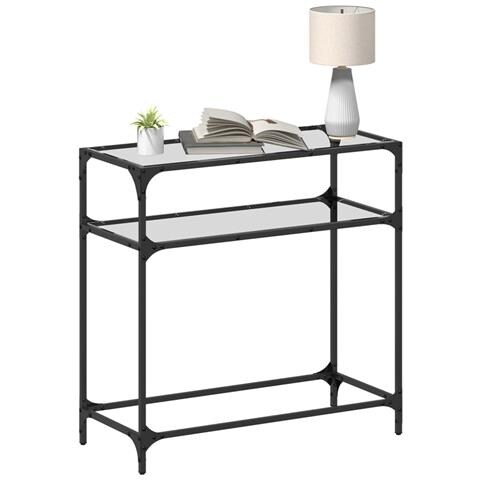 Tavolino Consolle Piano Vetro Trasparente 80x35x81cm In Acciaio - Foto 3