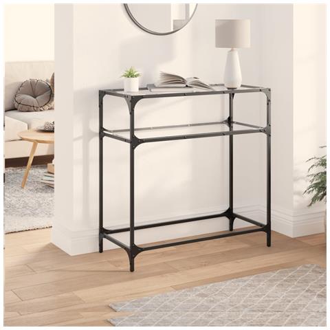 Tavolino Consolle Piano Vetro Trasparente 80x35x81cm In Acciaio - Foto 1