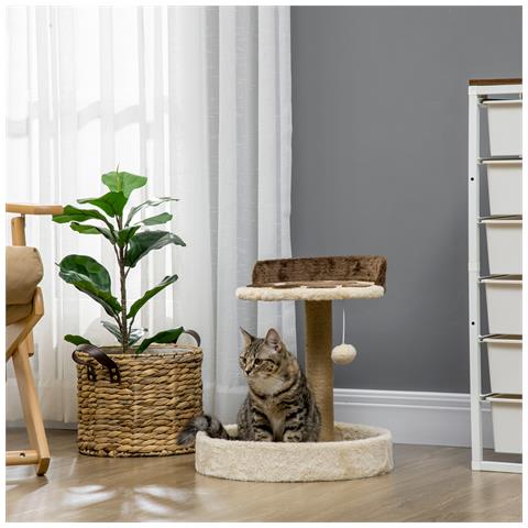 Tiragraffi Per Gatti Da 5kg Max Con Lettino E Pallina Da Gioco, In Truciolato, Peluche E Corda Di Juta, 41x41x44 Cm - Foto 6