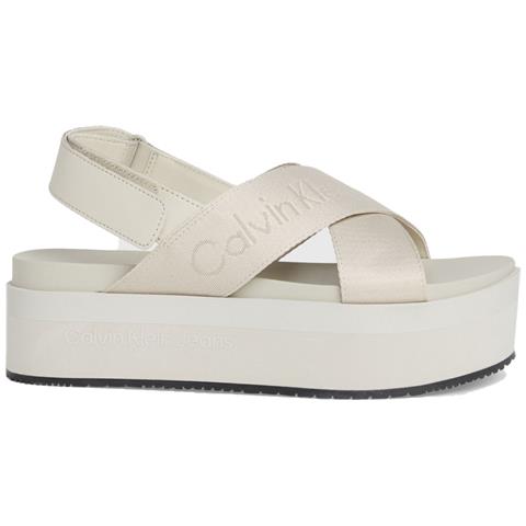 Flatform Sandal Sling Sandali Sintetico Scarpe Donna Beige Eu 40, Yw0yw01362 Acf - Foto 2