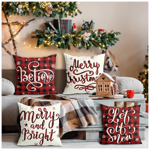 Cuscini Natalizi 45x45 Cm Rosso E Bianco - Set Di 4 Eleganti Federe Per Festività - Foto 2