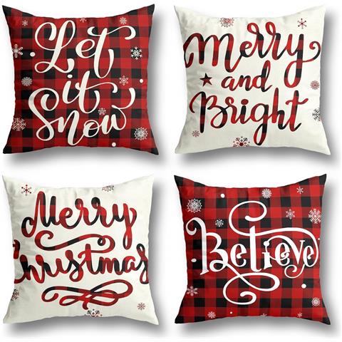Cuscini Natalizi 45x45 Cm Rosso E Bianco - Set Di 4 Eleganti Federe Per Festività - Foto 1