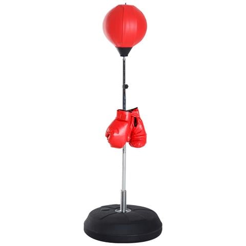 Punching Ball da Terra ad Altezza Regolabile con Guantoni da Boxe e Base Riempibile, 43x43x126-144 cm, Rosso - Foto 1