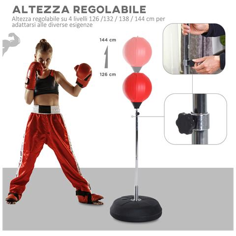 Punching Ball da Terra ad Altezza Regolabile con Guantoni da Boxe e Base Riempibile, 43x43x126-144 cm, Rosso - Foto 6