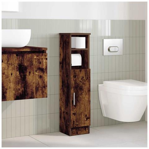 Mobile Da Bagno Con Portarotolo Rovere Fumo 20,5x22x90 Cm - Foto 3