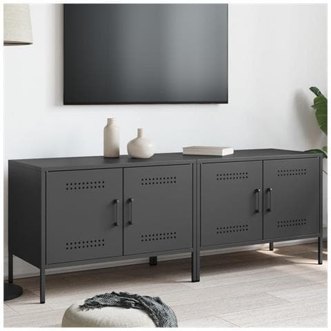 Mobili Tv 2pz Neri 68x39x50,5 Cm In Acciaio - Foto 1