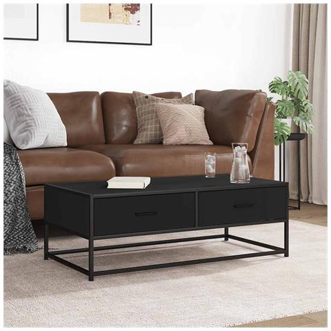 Tavolino Salotto Nero 100x50x35 Cm Legno Multistrato E Metallo - Foto 3