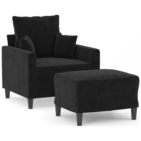 Poltrona Con Poggiapiedi Nero 60 Cm In Velluto - Foto 2