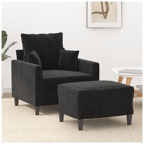 Poltrona Con Poggiapiedi Nero 60 Cm In Velluto - Foto 1