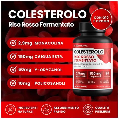 Colesterolo Di Riso Rosso Fermentato - 2,9 Mg Di Monacolina K, Coq10, Caigua, Y-orizanolo, Policosanolo, Cromo - 90 Compresse - Foto 4