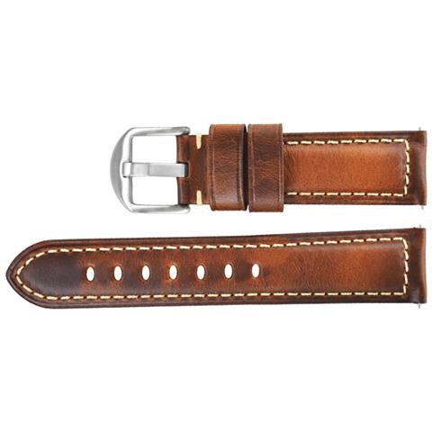 Cinturino Per Orologio In Pelle Italiana - Fibbia In Acciaio Marrone A5 21mm - Foto 1