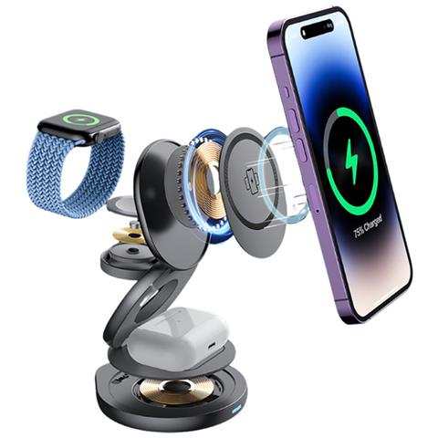 Caricabatterie Compatto Magsafe 3-in-1 Wireless E Pieghevole Snapstand, Bianco - Foto 2