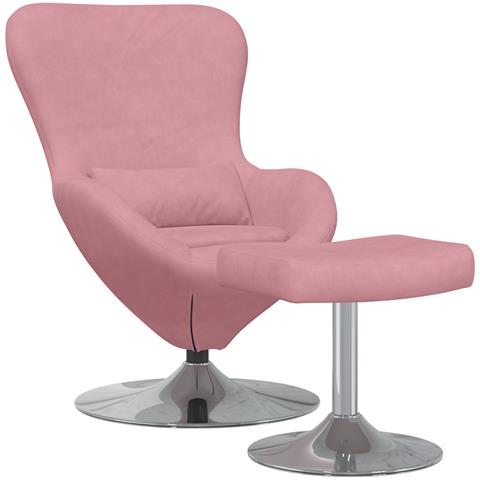 Sedia a uovo  con poggiapiedi in velluto rosa - Foto 1