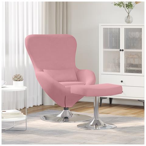 Sedia a uovo  con poggiapiedi in velluto rosa - Foto 2