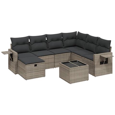 Set Divano da Giardino 8 pz con Cuscini Grigio in Polyrattan - Foto 1
