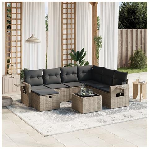 Set Divano da Giardino 8 pz con Cuscini Grigio in Polyrattan - Foto 2