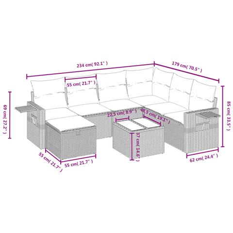 Set Divano da Giardino 8 pz con Cuscini Grigio in Polyrattan - Foto 4