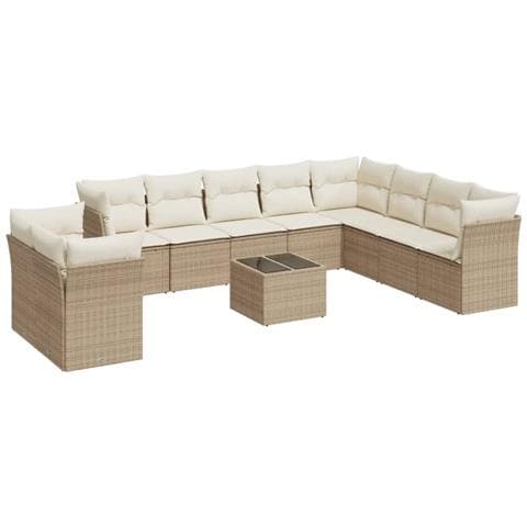 Set Divani da Giardino 11 pz con Cuscini Beige in Polyrattan - Foto 1