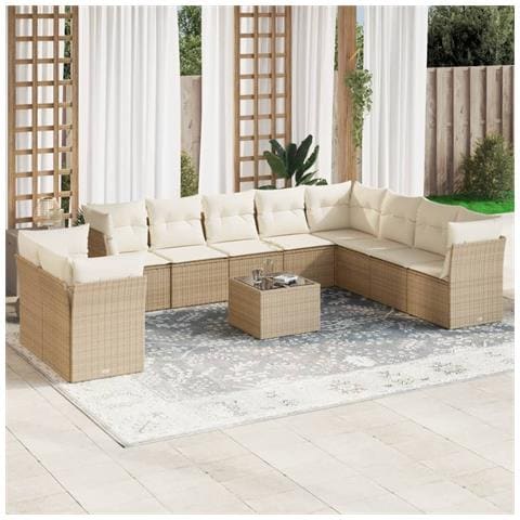 Set Divani da Giardino 11 pz con Cuscini Beige in Polyrattan - Foto 2