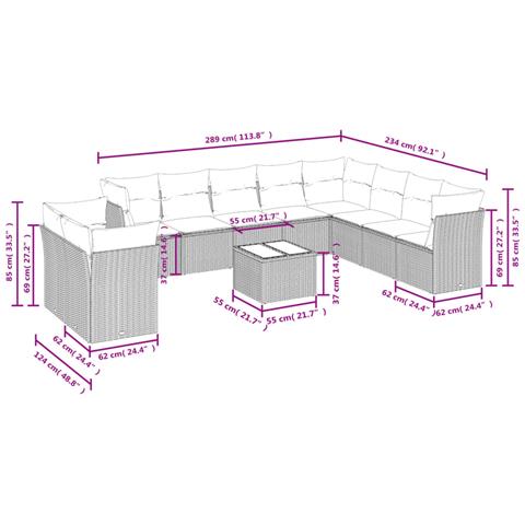 Set Divani da Giardino 11 pz con Cuscini Beige in Polyrattan - Foto 3