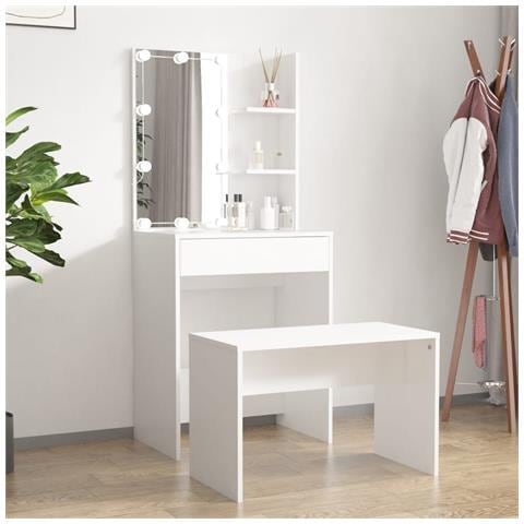Set Tavolo da Toeletta Bianco con LED in Legno Multistrato - Foto 2
