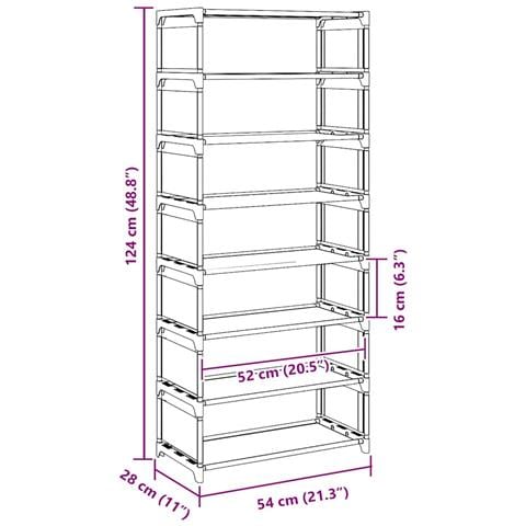 Scarpiera 8 Ripiani Grigia 54x28x124 cm in Tessuto Non Tessuto - Foto 9