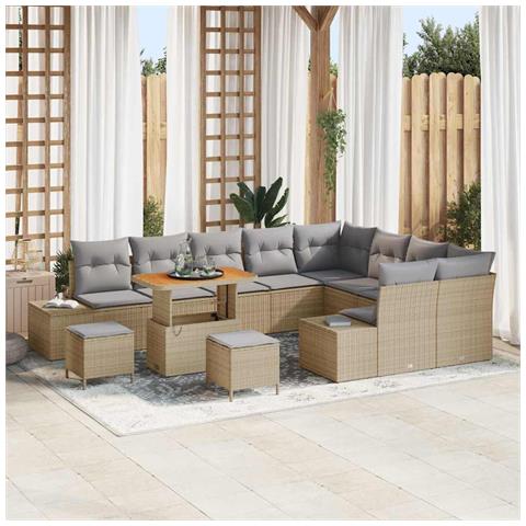 Set Divano da Giardino con cuscino 12 pcs Beige e Grigio Chiaro - Foto 2