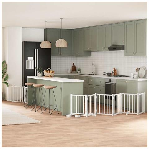 Cancello Cani Porta Pieghevole Bianco 9 Pannelli 450 cm Pioppo - Foto 2