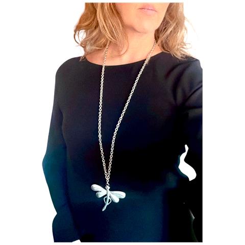 Collana Lunga Libellula In Argento Placcato 80cm - Foto 3