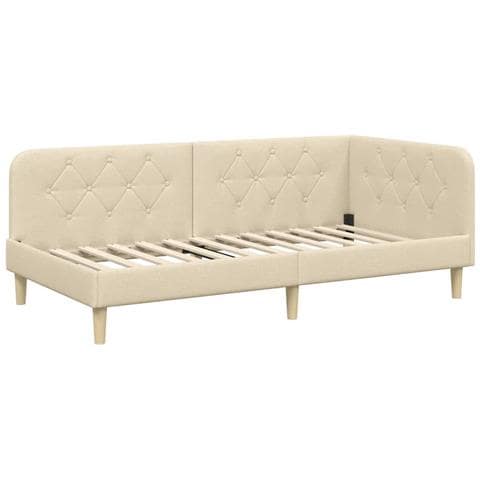 Cornice del letto ad angolo Crema 90 x 200 cm Tessuto - Foto 1
