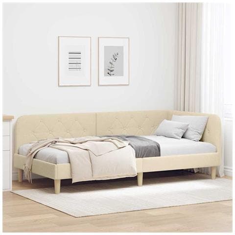 Cornice del letto ad angolo Crema 90 x 200 cm Tessuto - Foto 2