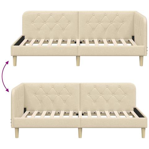 Cornice del letto ad angolo Crema 90 x 200 cm Tessuto - Foto 9