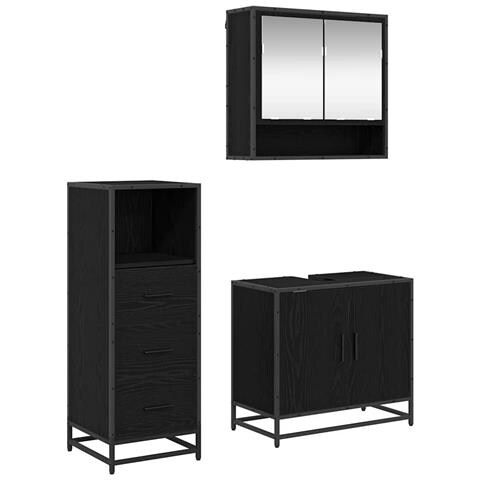 Set di mobili per il bagno 3 pcs Rovere Nero Legno multistrato - Foto 1