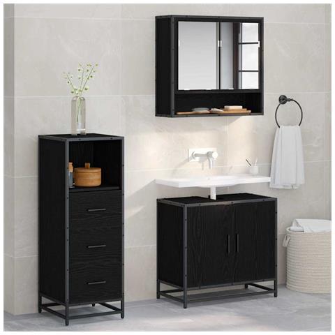 Set di mobili per il bagno 3 pcs Rovere Nero Legno multistrato - Foto 2