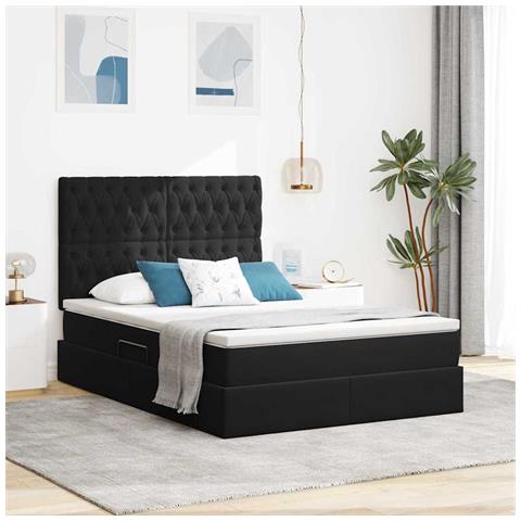 Letto con contenitore e materasso Nero 140 x 190 cm Velluto - Foto 2
