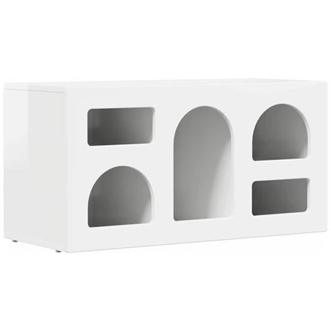 Mobile TV Bianco Lucido 80 x 35 x 40 cm Legno multistrato - Foto 1