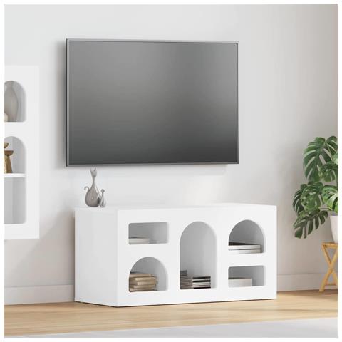 Mobile TV Bianco Lucido 80 x 35 x 40 cm Legno multistrato - Foto 2