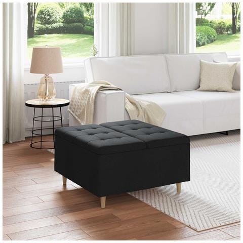 Pouf contenitore con cuscino Nero 80 x 80 x 45 cm Tessuto - Foto 2