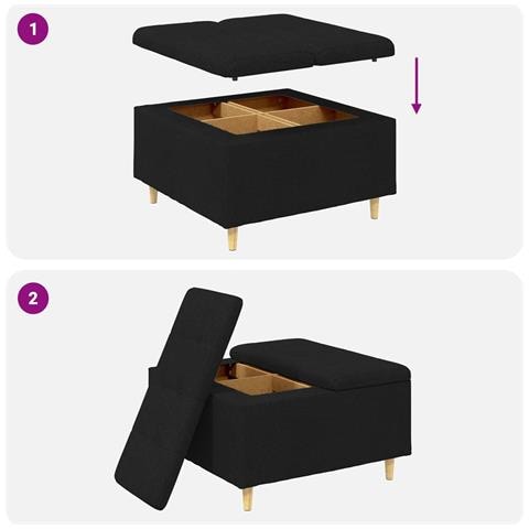 Pouf contenitore con cuscino Nero 80 x 80 x 45 cm Tessuto - Foto 9