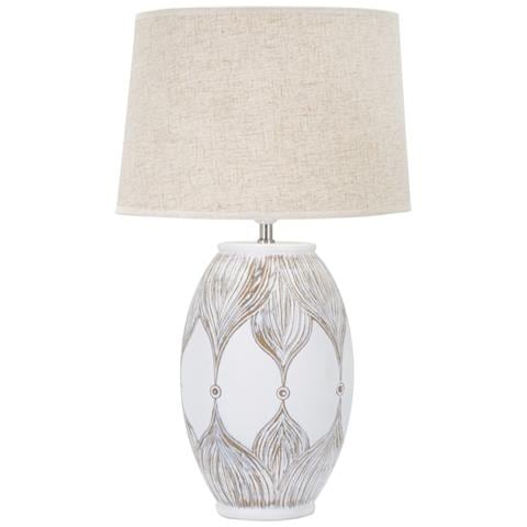Lampada Da Tavolo Atene In Resina Ovale Con Motivo A Piume Stile Boho Chic - Foto 1