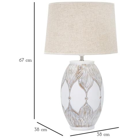Lampada Da Tavolo Atene In Resina Ovale Con Motivo A Piume Stile Boho Chic - Foto 6