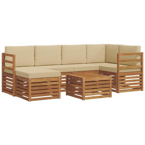 Set divani 7 pcs Naturale e Beige Legno di Acacia Massello - Foto 1