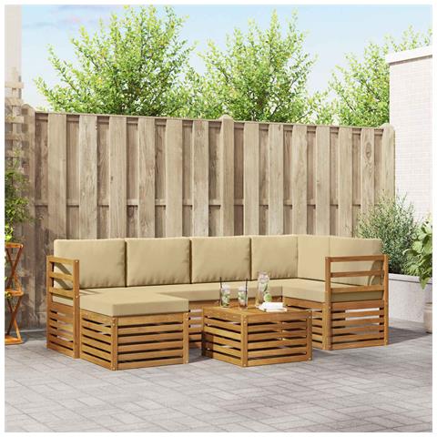 Set divani 7 pcs Naturale e Beige Legno di Acacia Massello - Foto 2