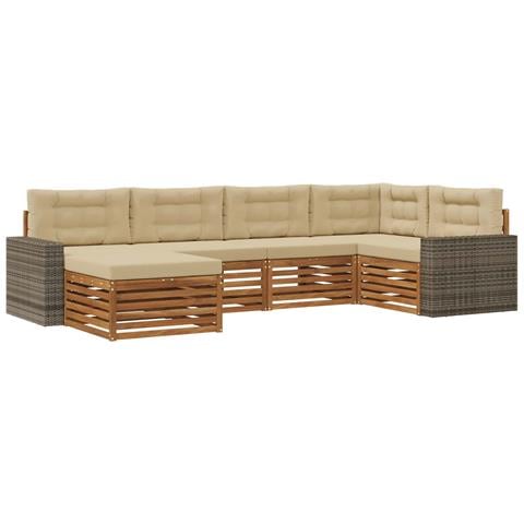 Set di divani da esterno con cuscino 6 pcs Naturale e Beige - Foto 1