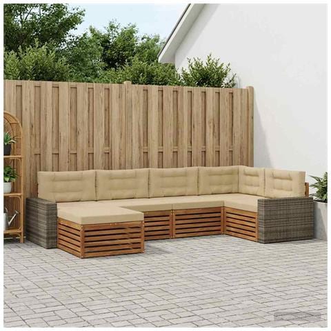Set di divani da esterno con cuscino 6 pcs Naturale e Beige - Foto 2