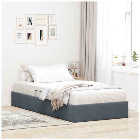 Letto con Contenitore Grigio Scuro 100 x 203 cm Velluto - Foto 2