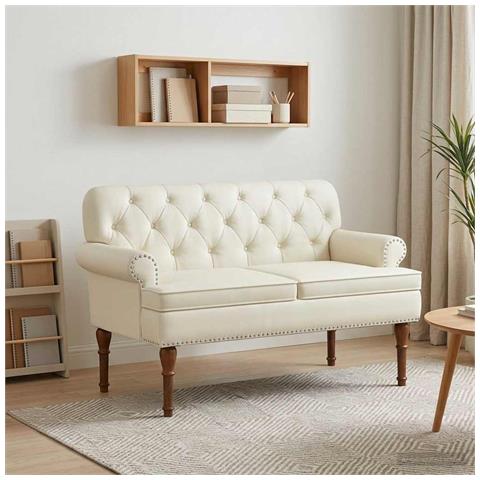 Loveseat con bottoni imbottiti Crema 120 x 65 x 77 cm - Foto 2