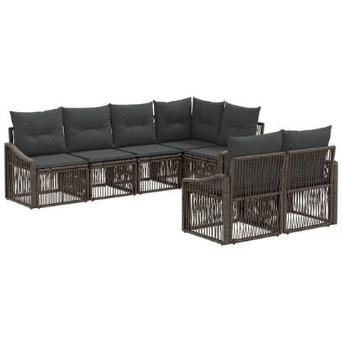 Set Divano da Giardino 7 pz 7-Numero di posti Grigio polyrattan - Foto 1