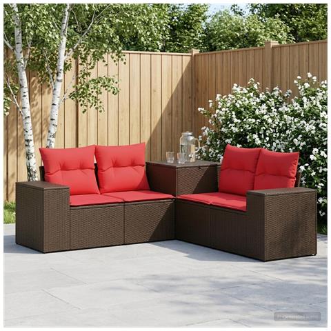 Set di divani 5 pz Marrone e Rosso Rattan sintetico e Acciaio - Foto 9